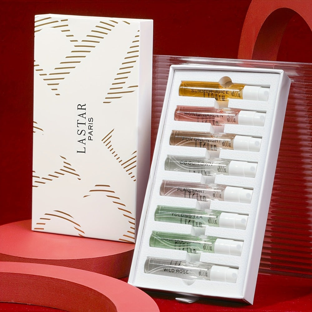 8 Piece Women's Perfume Gift Set Travel Size Mini EDT Bottles - Patchouli Fresh Floral Scents for Bath Time, Home Spa and Per