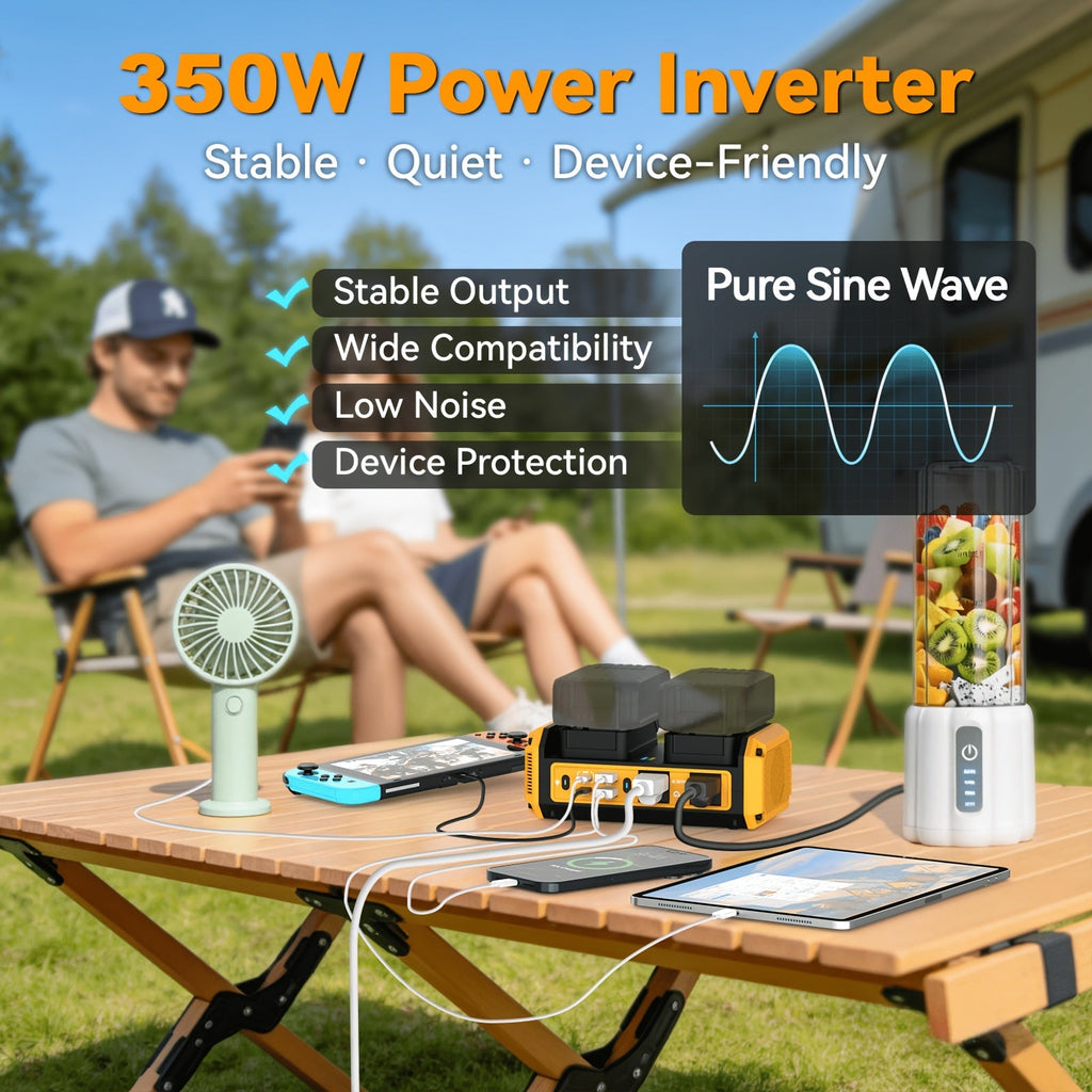 HASEED 350W Pure Sine Wave Power Inverter For DeWalt 20V Battery, 120V AC, 140W PD Fast Charging — image 3