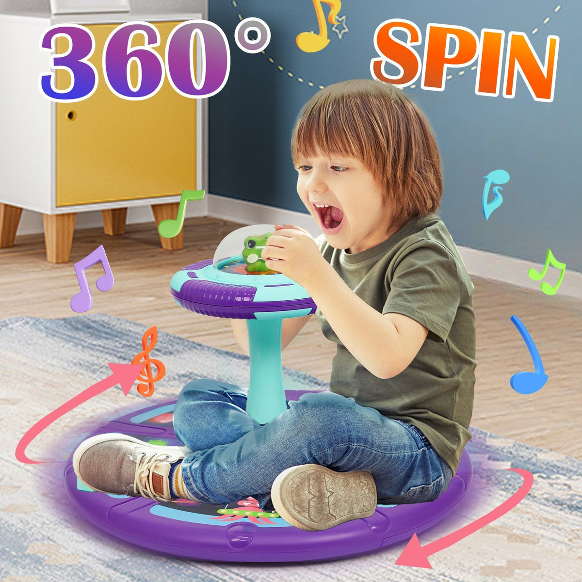 Dinosaur Spin Seat Toy for Toddlers 18 Months+, 360° Sit and Spin with Music, Indoor Interactive Sensory Balance Toy — image 