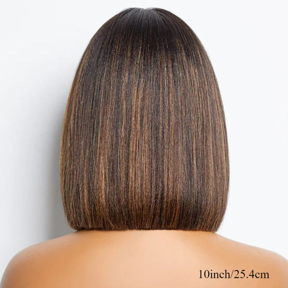 Straight Bob Wig with Bangs Human Hair 3x1 Lace Part Pre-Plucked Glueless Brazilian Short Bob 150 Density 1B/30 Highlight Nat