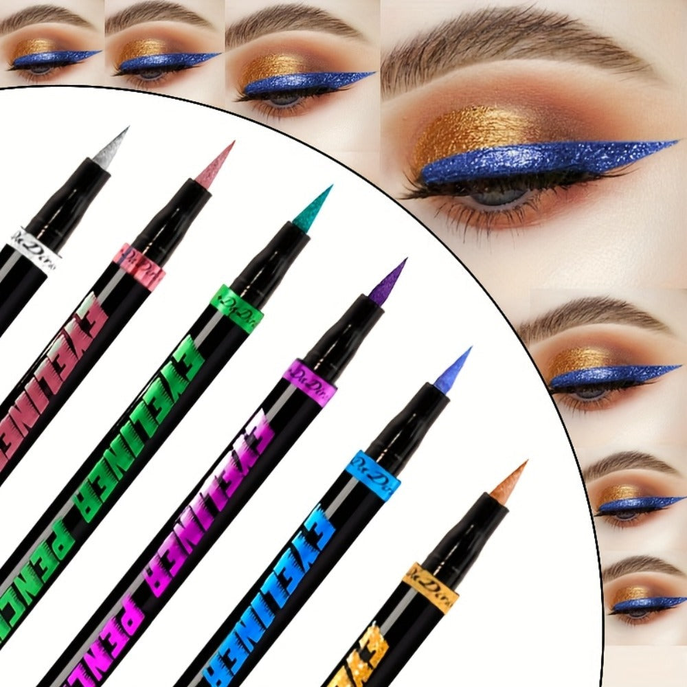 Colored Eyeliner Pencil Set with Six Shades in Blue, Purple, Green, Pink, Black and Gold-Tone Looks — image 5