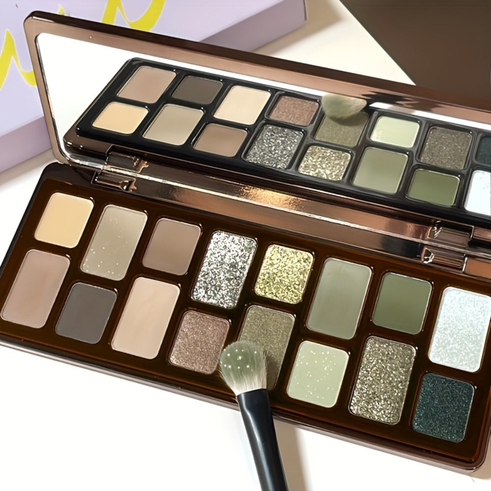 Eyeshadow Palette 16-Shade Brown and Green Compact with Matte, Shimmer and Glitter Finish Mix — image 6