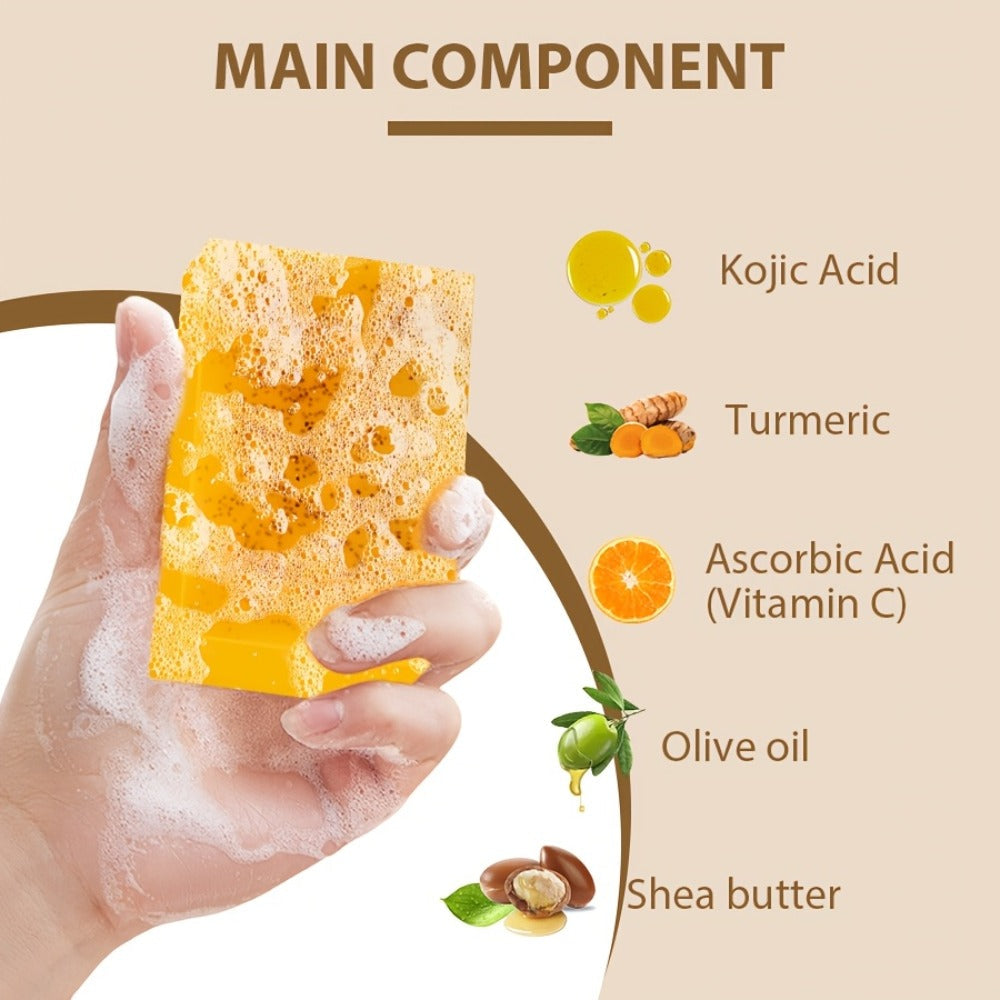 Kojic Acid Turmeric Soap Bar Set 12 Pack 100g with 4 Bubble Nets – Ginger Lemon Handmade Moisturizing Brightening Body Soap f