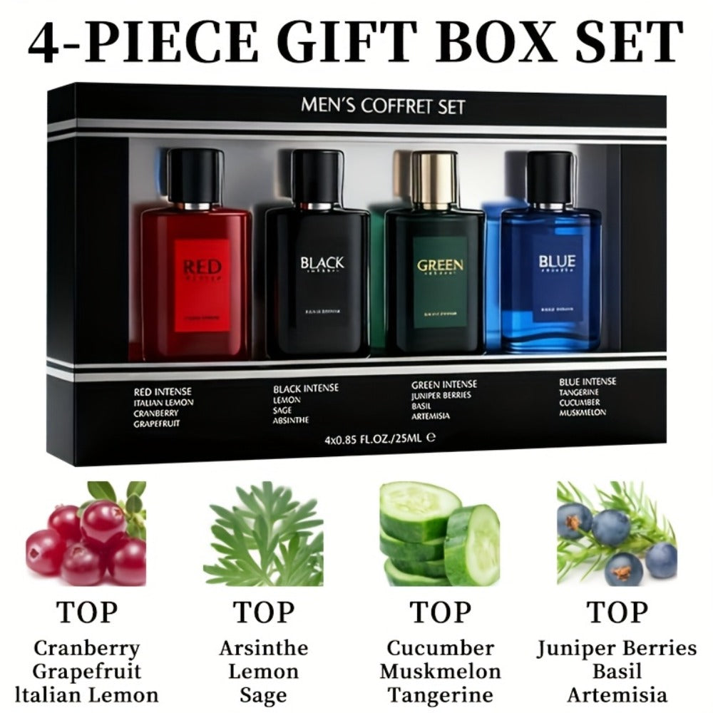 EDT Cologne Gift Set for Men 4 Piece Variety 4 Different Scents Long Lasting Fragrance Mini Bottles 0.85oz Each Travel Friend