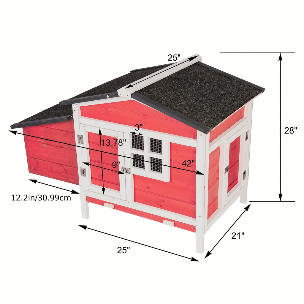 Hen House Outdoor Wooden Chicken Coop with Nesting Box Ramp Removable Tray Elevated Design Fir Wood for Garden, Patio and Yar