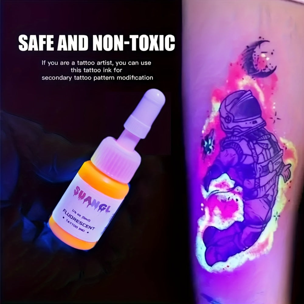 Tattoo Ink UV Fluorescent Set with 5ml Bottles in 5-, 8-, 11- or 15-Color Bottle Options with Item-Specific Color, Capacity a