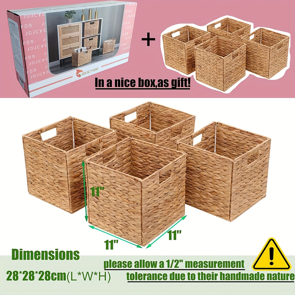 Storage Baskets, Foldable Water Hyacinth Cube with Handles, 11 x 11-Inch, 1- to 4-Pack Options — image 10