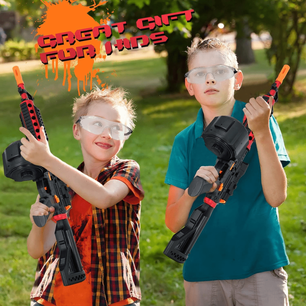 Red-and-Black M416-Style Electric Gel Blaster Set with Scope, Drum, Magazine, Goggles and Charging Cable — image 2