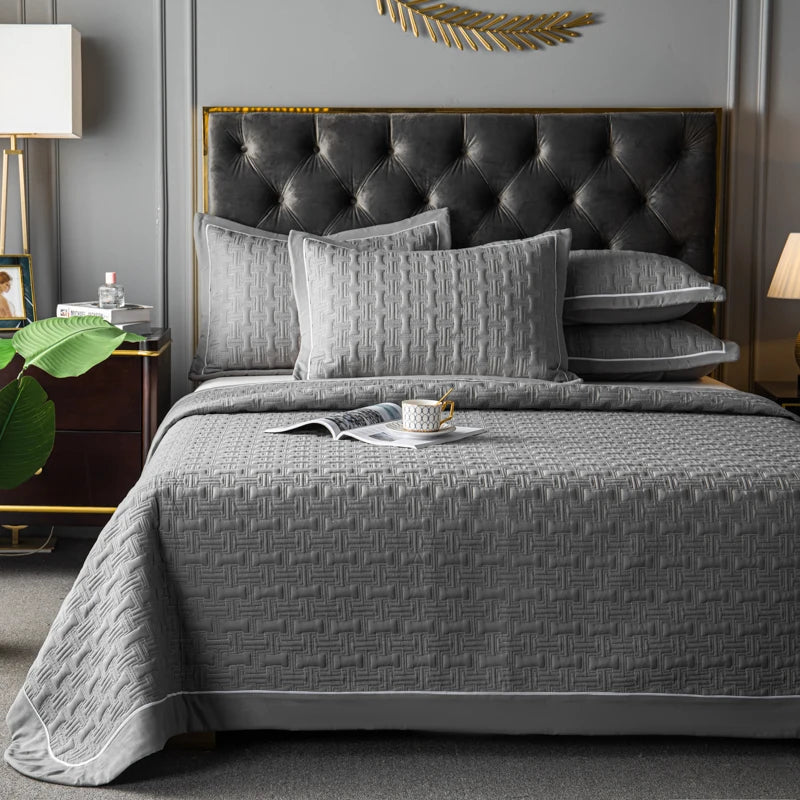Quilted Padded Continental Bed Cover Three Piece Set
