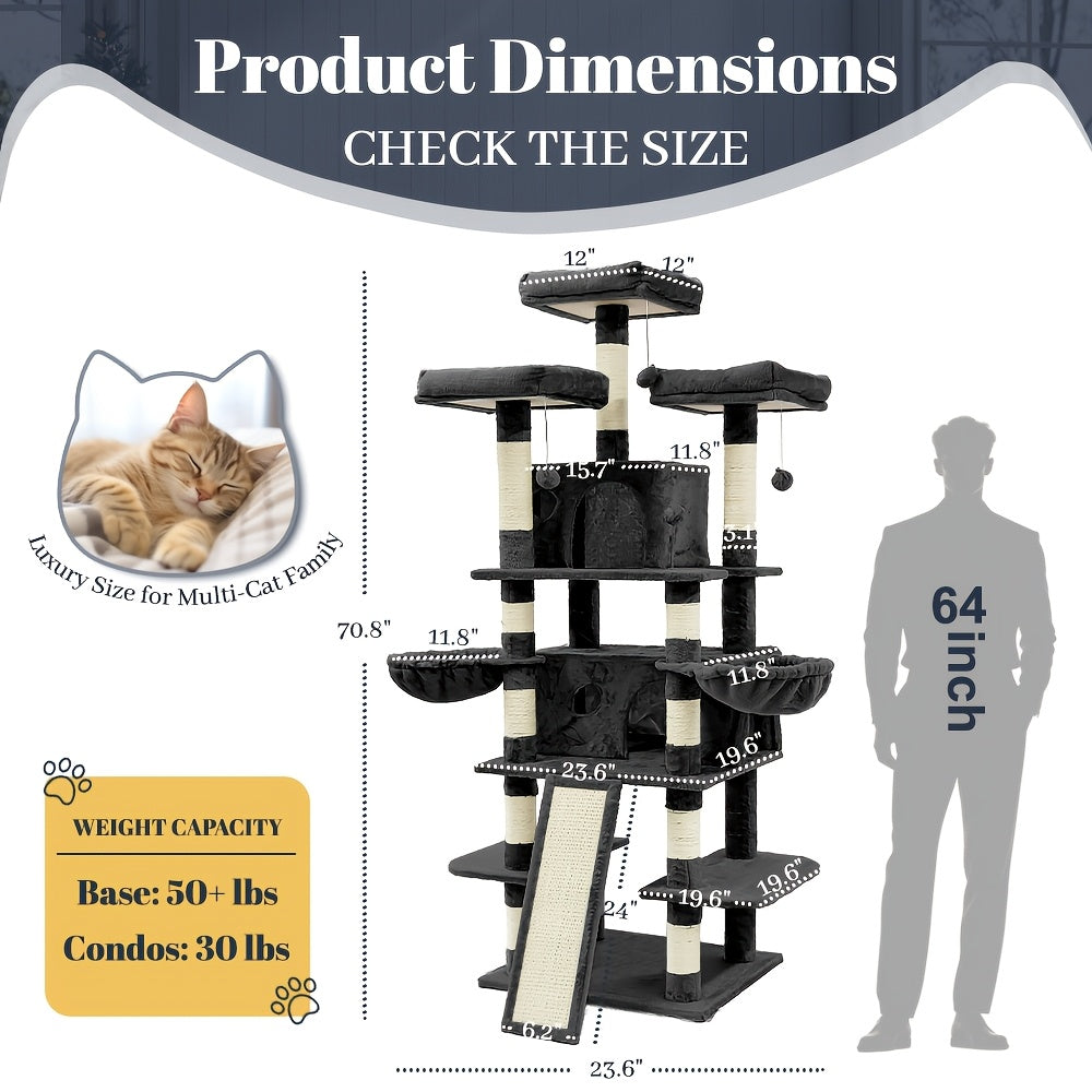 Large Multi-Level Cat Tower with Two Condos, Three Perches, Hammocks and Six Gray, Beige or Taupe Configurations — image 2