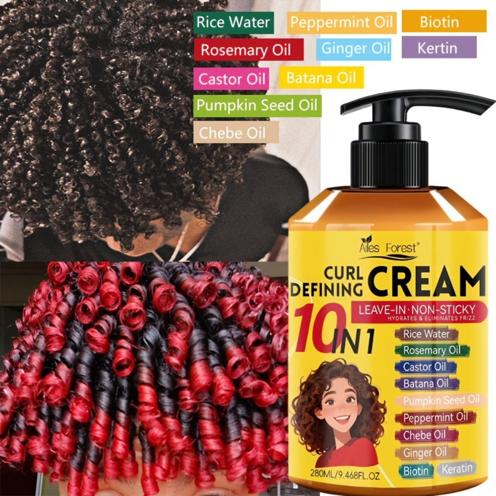 10-in-1 Curl Styling Cream in a 280ml Pump Bottle with Rice Water, Biotin and Named Oils Listed on Label — image 3