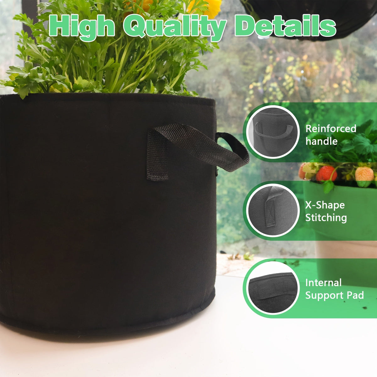 Four-Pack Black Grow Bags with Handles in 5-Gallon or 10-Gallon-Labeled Size Options for Container Gardening — image 2