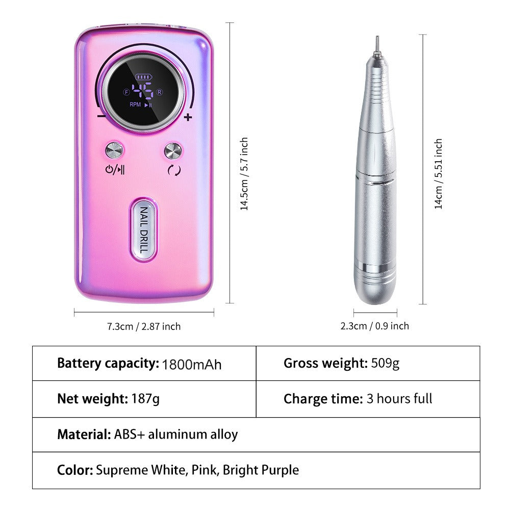 Cordless 45000 RPM Nail Drill Kit with Rechargeable 1800mAh Battery, USB-C Charging and Three Color Options — image 6
