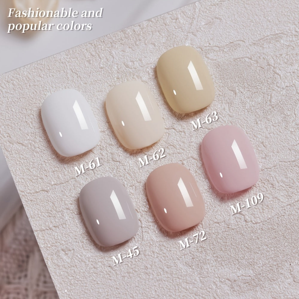 Gel Nail Polish 6-Color Gentle White Set with Milk-Tea, Cherry-Blossom Pink and Soft Shades for UV/LED Soak-Off Cure — image 