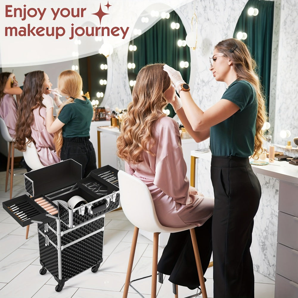 Makeup Train Case with Telescoping Handle in Black or Pink and Sponge Set — image 8