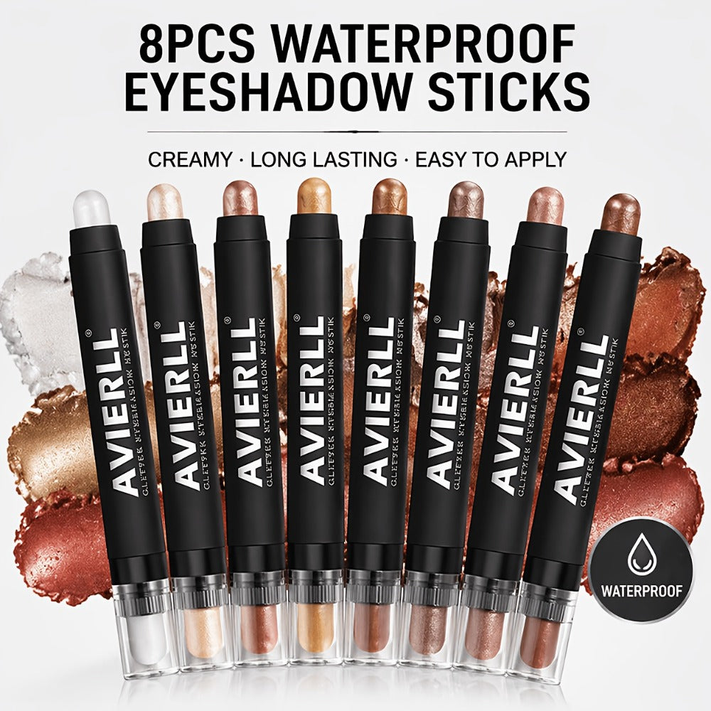 Waterproof Eyeshadow Stick Set 8 Piece, Shimmer, Pearlescent & Matte Eye Shadow Pencils, Creamy Blendable Formula — image 3