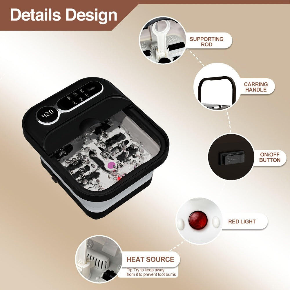 Foot Spa Massager Collapsible with Heater & Temperature Control – Foot Bath with Bubbles, 6 Massage Rollers, Vibration — imag