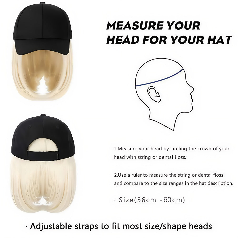Baseball Cap Wig Women 2-in-1 Short Bob 12 Inch Glueless Synthetic Straight Breathable Adjustable Heat Resistant Natural Look