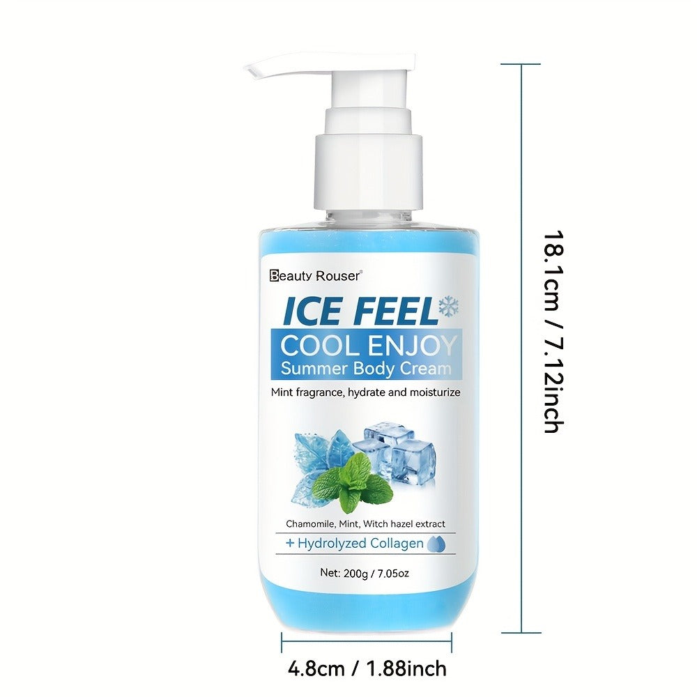 Body Cream Beauty Rouser ICE FEEL 200g Pump with Mint Chamomile Witch Hazel and Collagen Package Callouts — image 5