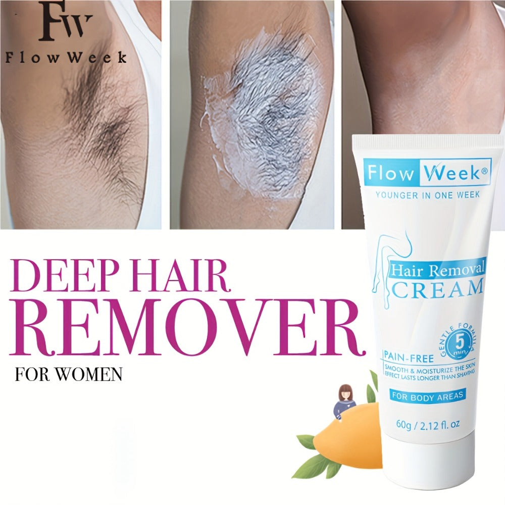 Hair Removal Cream Flow Week 60g Tube with One Three or Five Pack Options for External Body Grooming — image 4