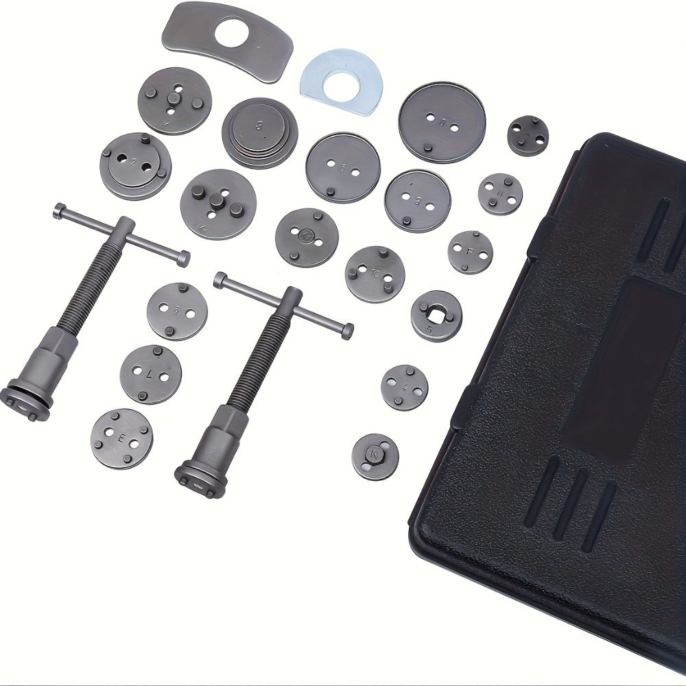 Brake Caliper Wind Back Tool Kit 26-Piece – Brake Caliper Compression Tool Set with 18 Disc Adapters, Thrust Bolt Assemblies 
