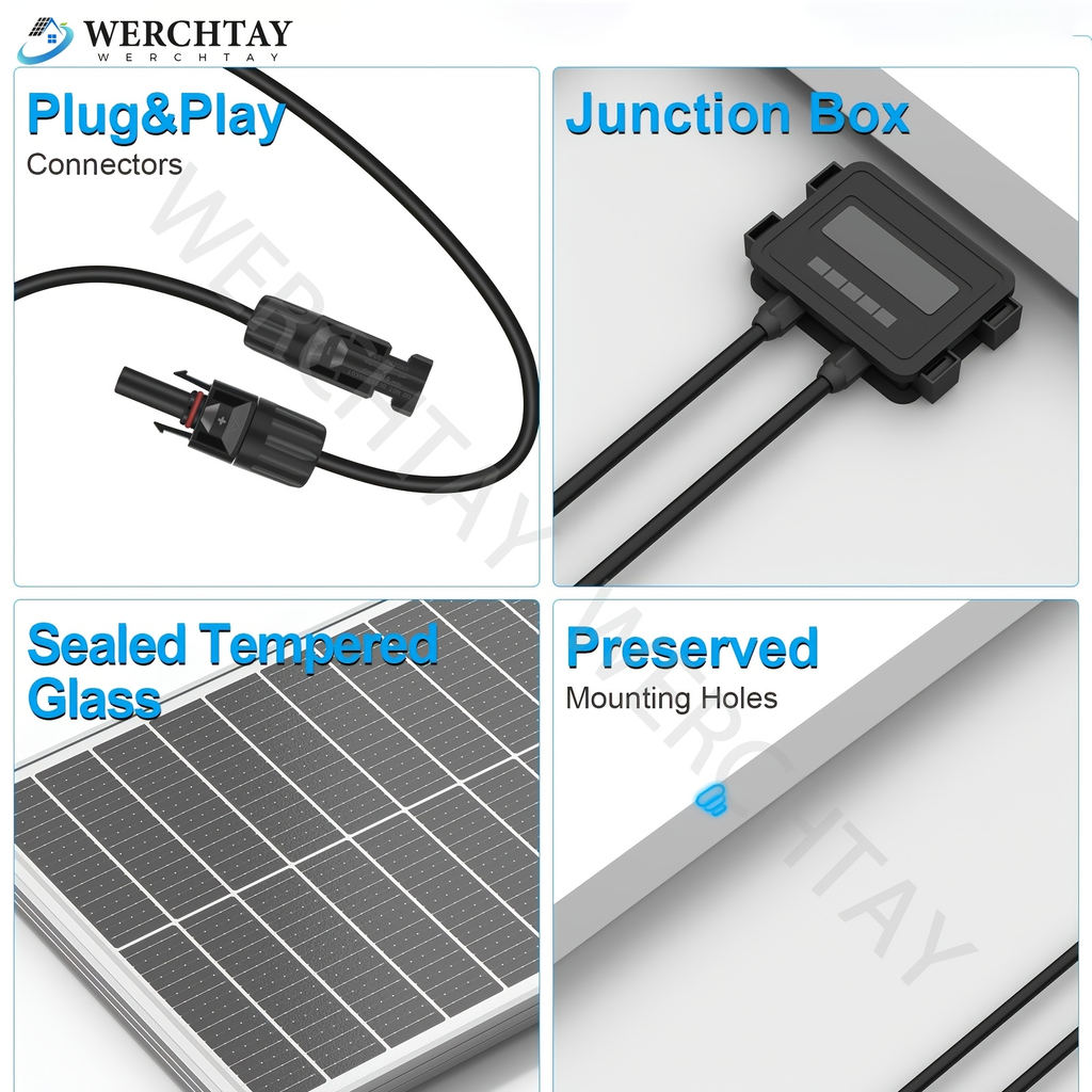 Single 100W Monocrystalline Solar Panel with 101 x 46 cm Frame and Attached PV Connector Cables — image 6