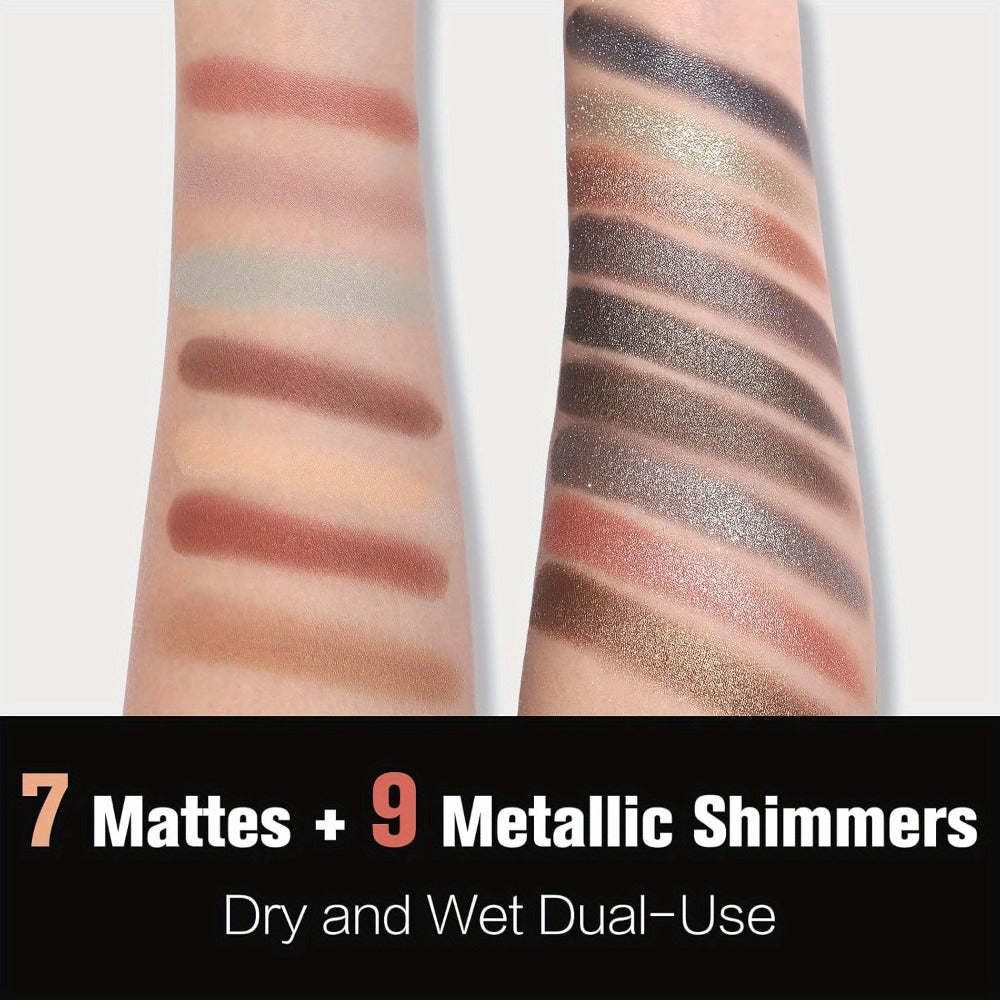 Eyeshadow Palette UCANBE 16-Shade Black Case with Matte-Shimmer-Metallic Mix and 15-Brush Set — image 5