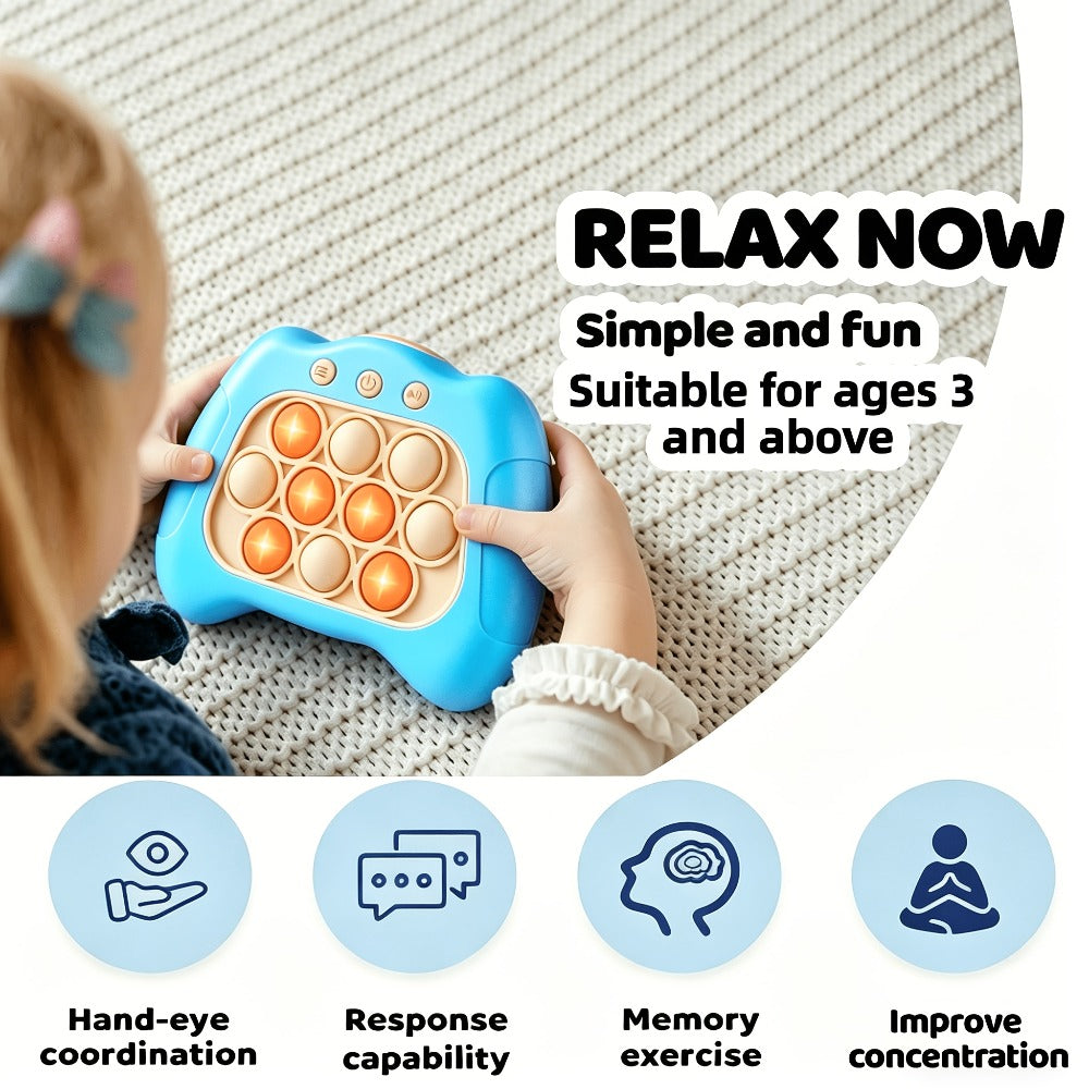Blue Quick-Push Electronic Memory Game with Ten Pop Buttons, Four Pictured Modes and Back Controls — image 10