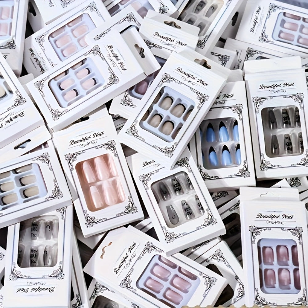 Press On Nails 216-Piece Nine-Set Random Mixed-Color Rhinestone Glossy Middle-Length Collection — image 8