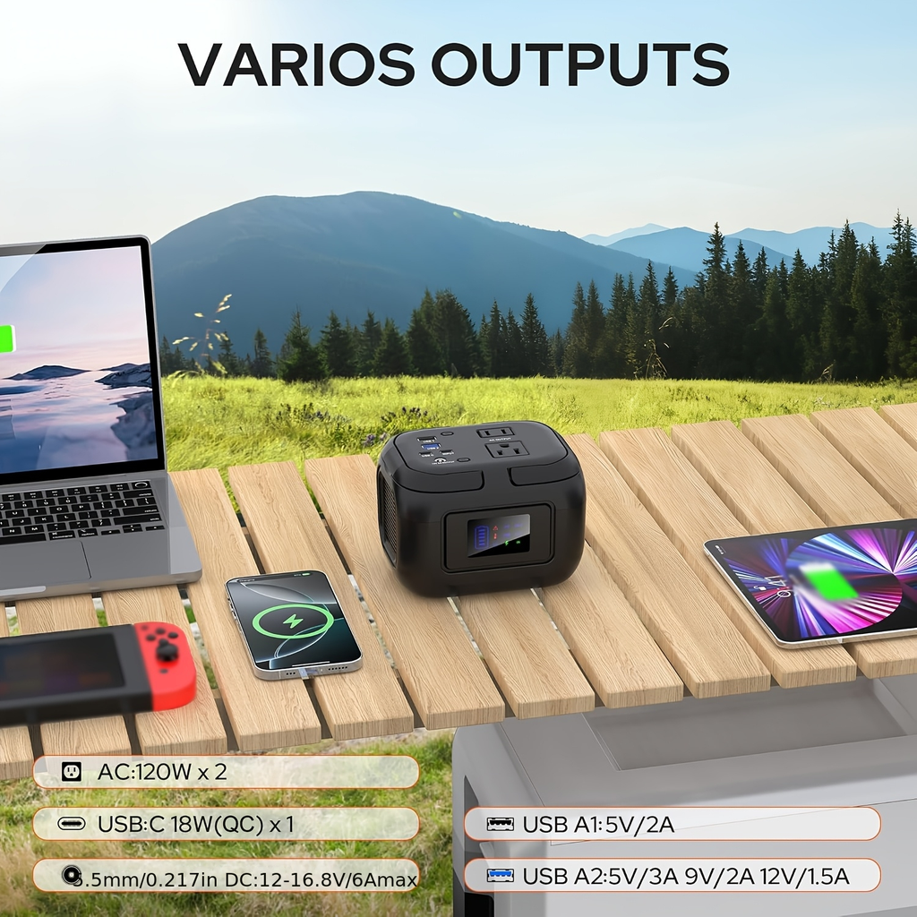 Battery Power Station 120W 97.68Wh 26400mAh Portable Backup with AC Outlet USB-C QC USB-A DC for Camping RV Travel Emergency 