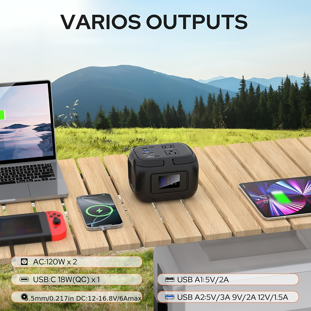 Battery Power Station 120W 97.68Wh 26400mAh Portable Backup with AC Outlet USB-C QC USB-A DC for Camping RV Travel Emergency 