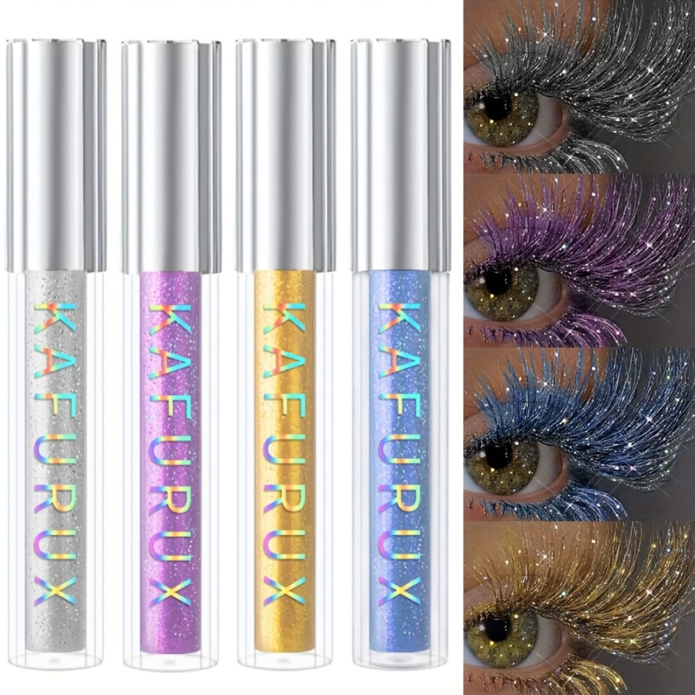 Colored Mascara Set 4pcs for Women – Vibrant Silver Blue Yellow Purple Curling Long-Lasting Formula, Highly Pigmented Bold Ey
