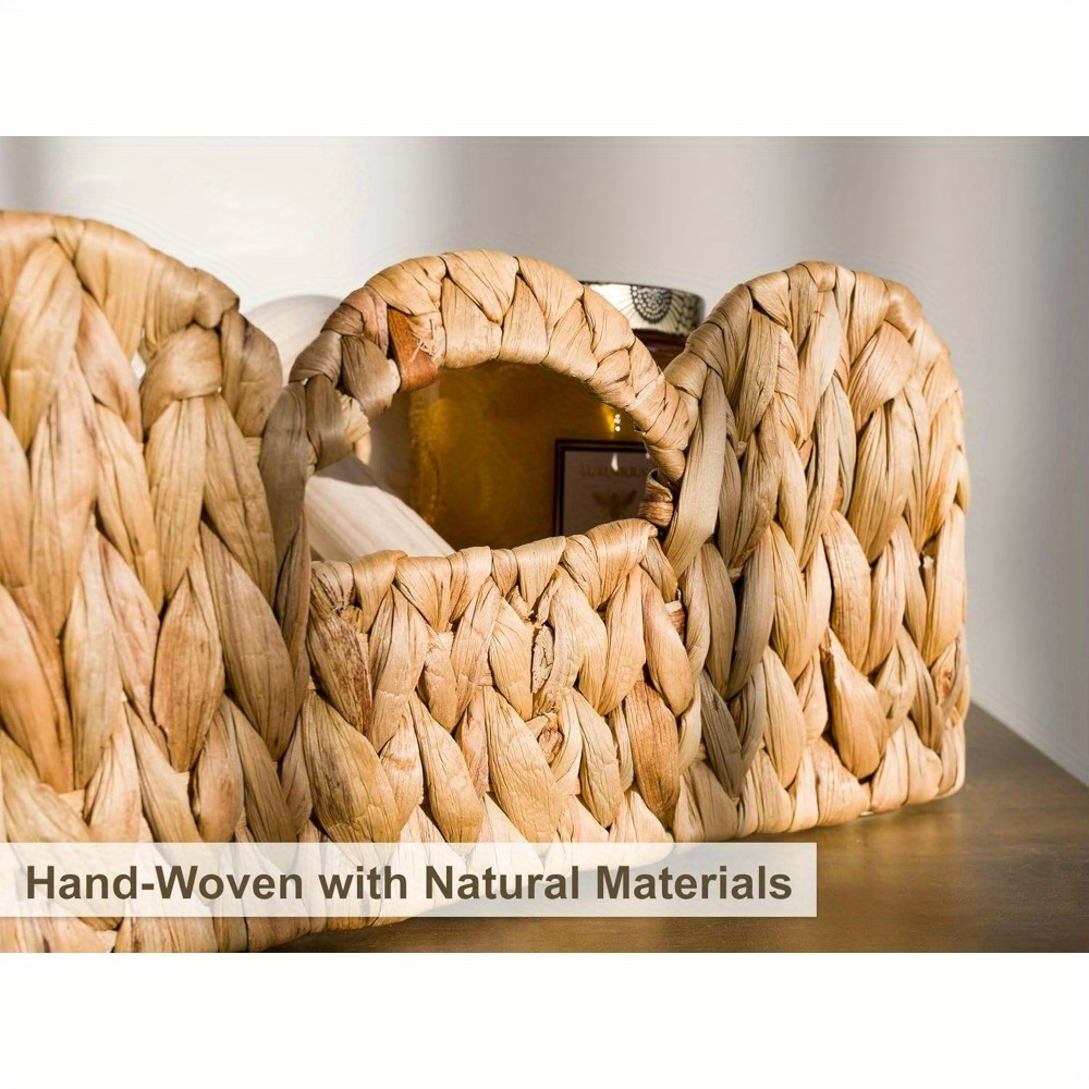 Scalloped Wicker Storage Baskets Set of 2 with Handles in Water Hyacinth or Seagrass Weave — image 3