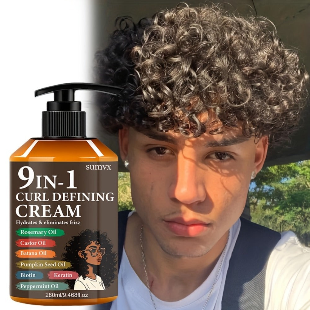 280ml 9-in-1 Curl Defining Cream in Pump Bottle with Pictured Botanical Ingredient Blend for Wavy Hair — image 3