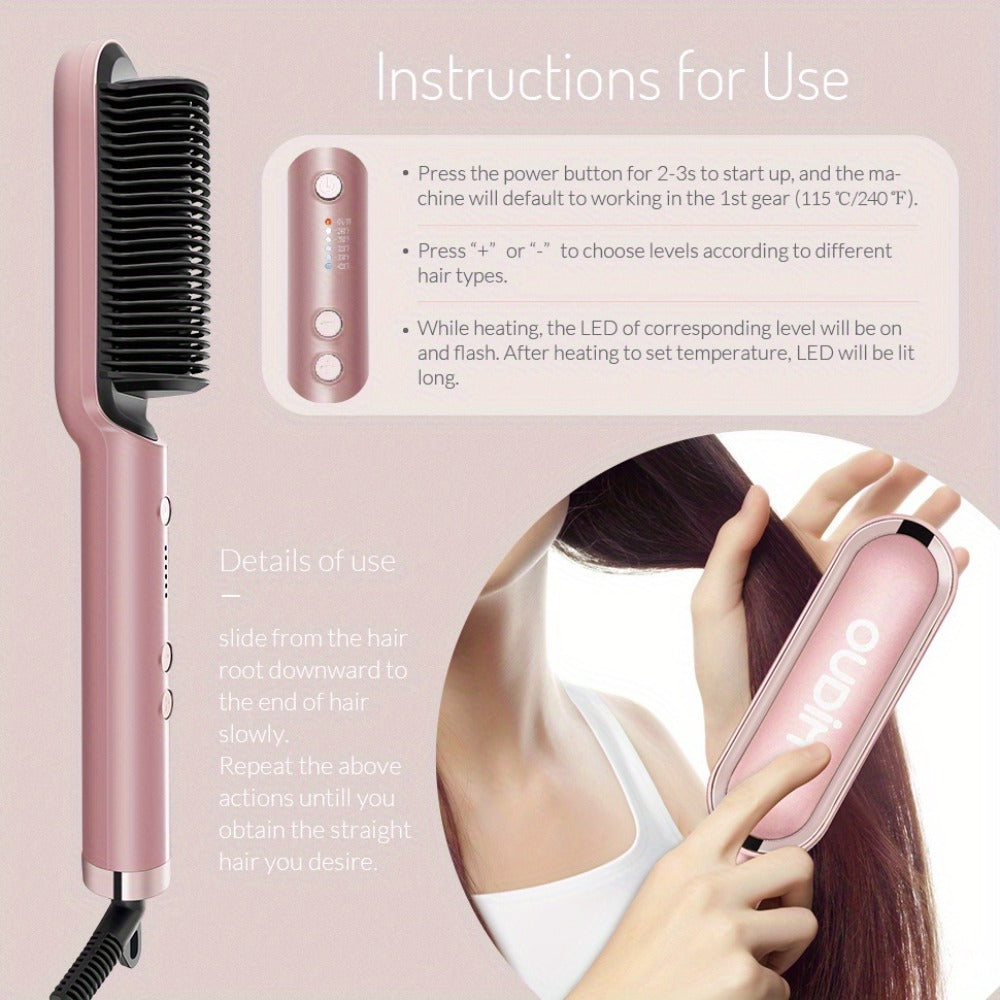Hair Straightener & Curling Iron Set for Women, Flat Iron Straightening Brush, Anti-Scald, Precise Temperature Control — imag