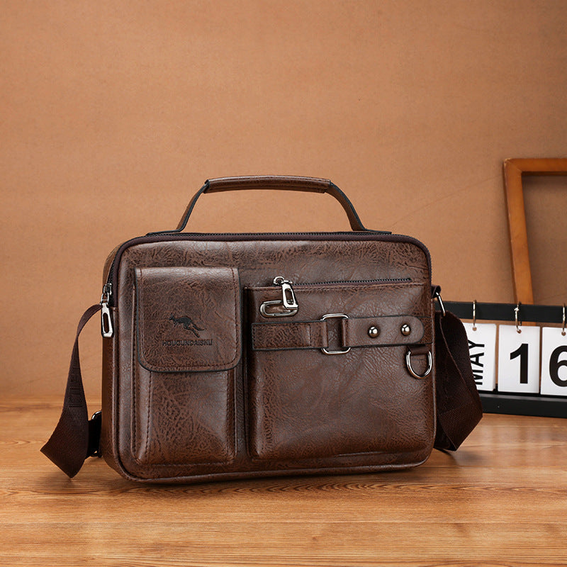 Men's Large Capacity PU Shoulder Bag Retro Business Style