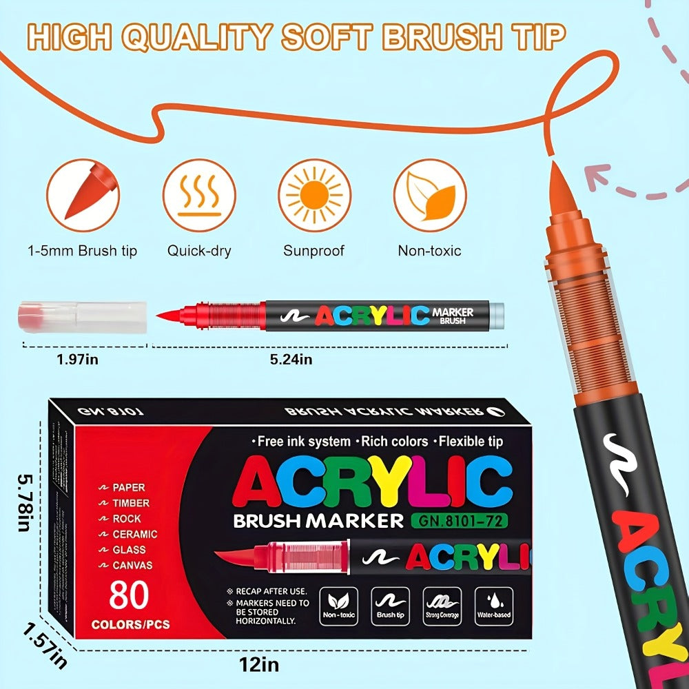 Soft Brush Acrylic Paint Pen Set with Clear Barrels in 12-, 36-, 60-, 80- or 120-Color Checkout Options — image 4