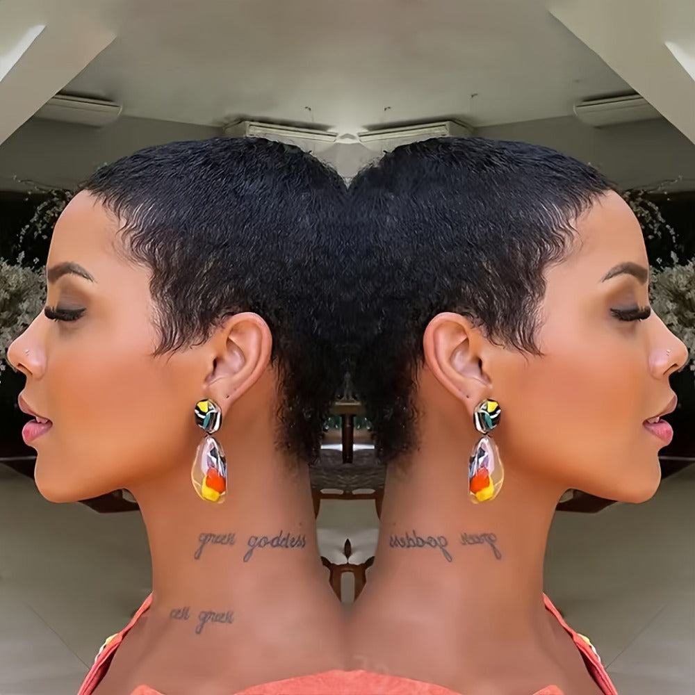 Deep Wave Pixie-Cut Human Hair Wig with Bangs and Short Full Cap in a Black 4-Inch Hair Style — image 4