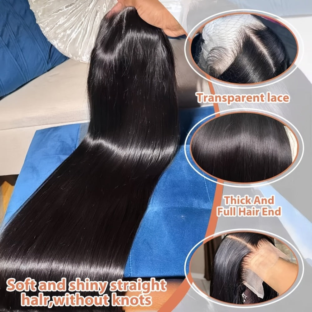 Wig Bone-Straight Glueless Human Hair in Natural Black, 10-34 Inch Options with Pre-Cut 6x4.5 Lace — image 14