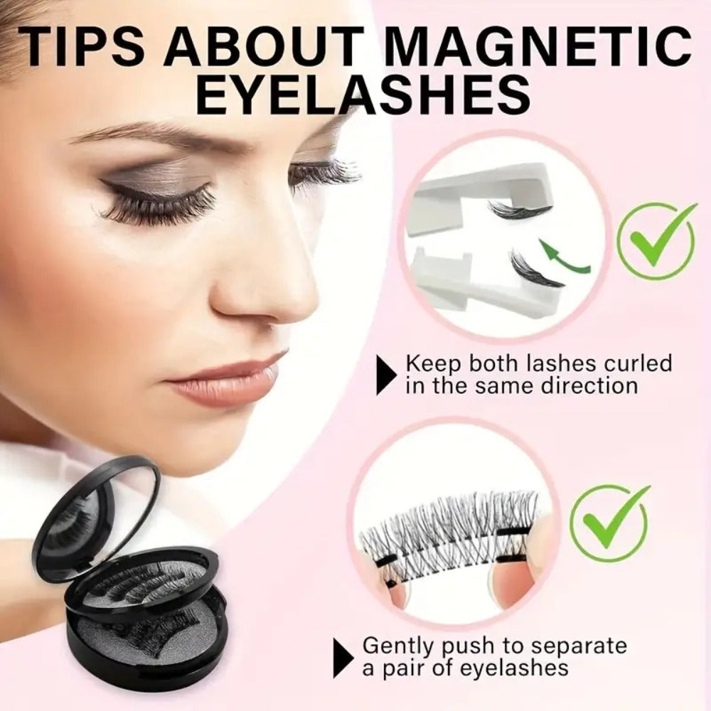 Black Double-Strip Magnetic False Eyelash Set with Round Storage Case and White Applicator — image 11