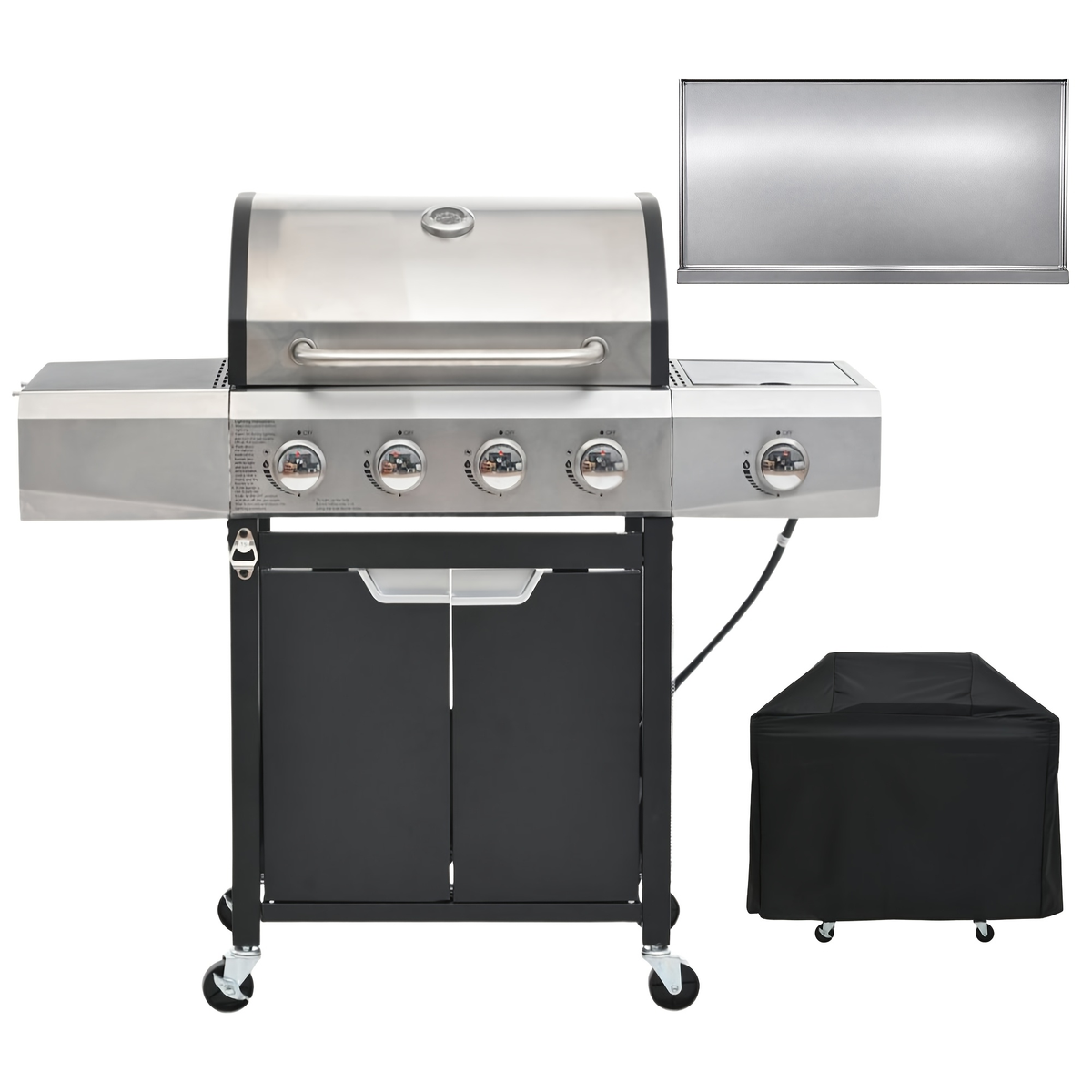 Propane Gas Grill Stainless Steel 3 & 4 Burner Outdoor BBQ Grill with Side Burner, Grill Cover & 344 Sq In Cooking Surface — 