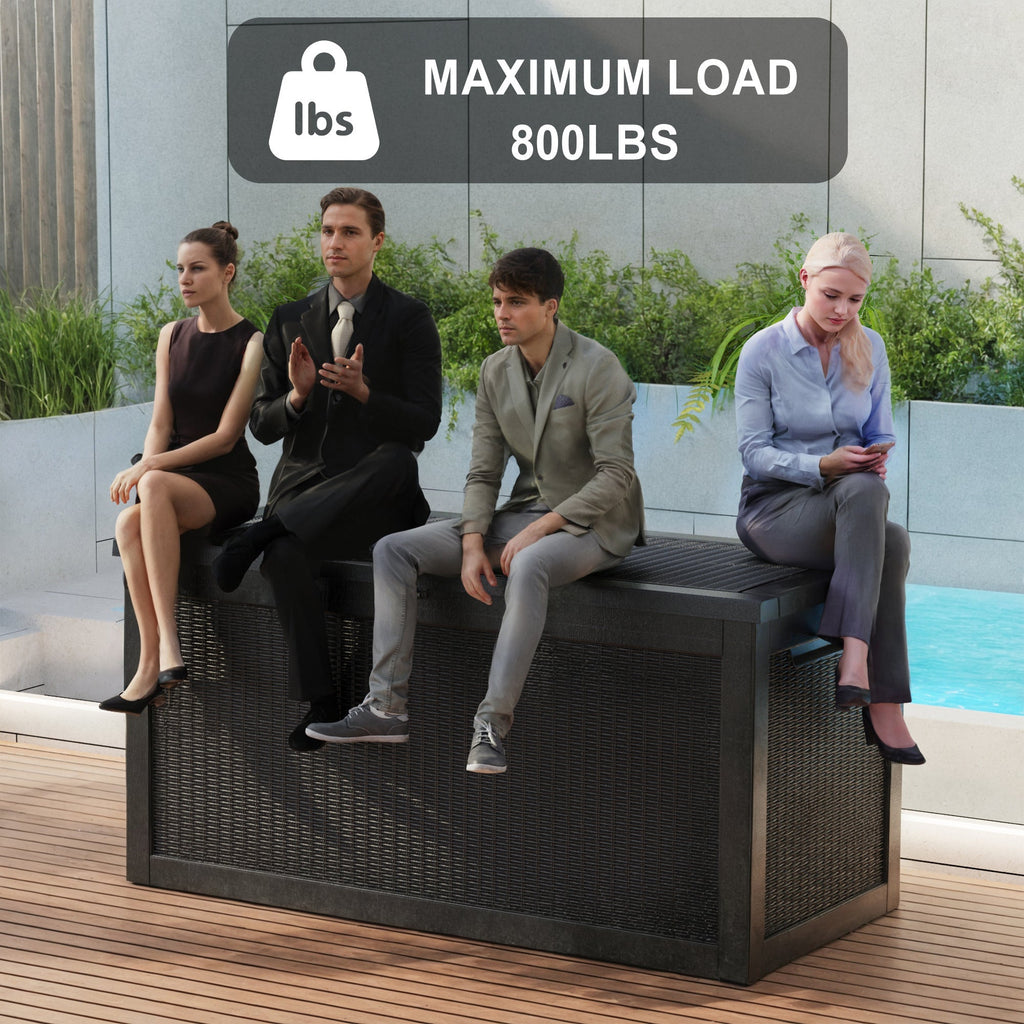 100-Gallon Rattan-Style Outdoor Deck Box with Lockable Lid, Lift Supports and Black Finish — image 5