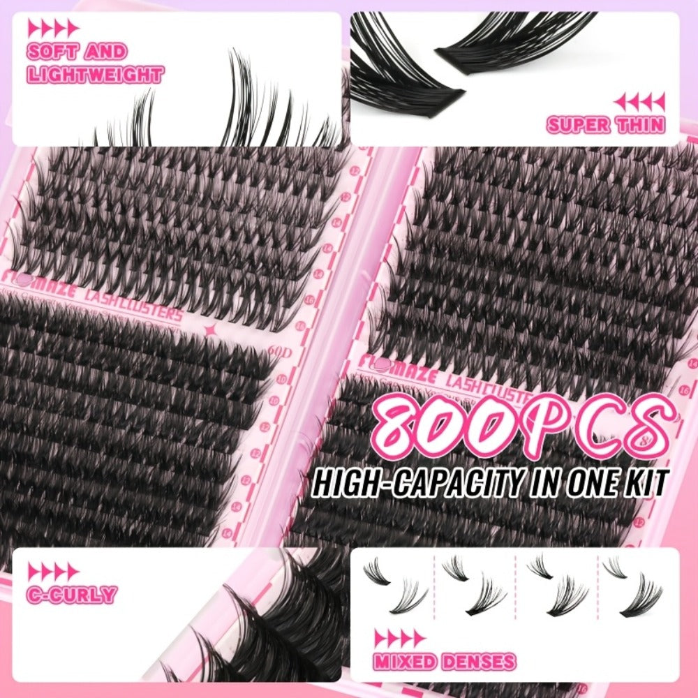 800-Piece 30D–80D Volume Lash Cluster Kit with Mixed 10–16mm Lengths and Pink Application Set — image 4