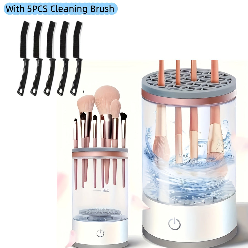 Electric Makeup Brush Cleaner & Dryer USB Powered Automatic Spinner Fast Drying Odorless Transparent Design Dual-Section Brus