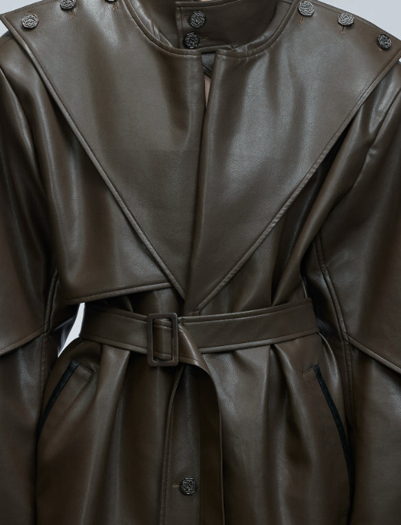 Waist-tight Copper Coin Buckle Below The Knee Trench Coat