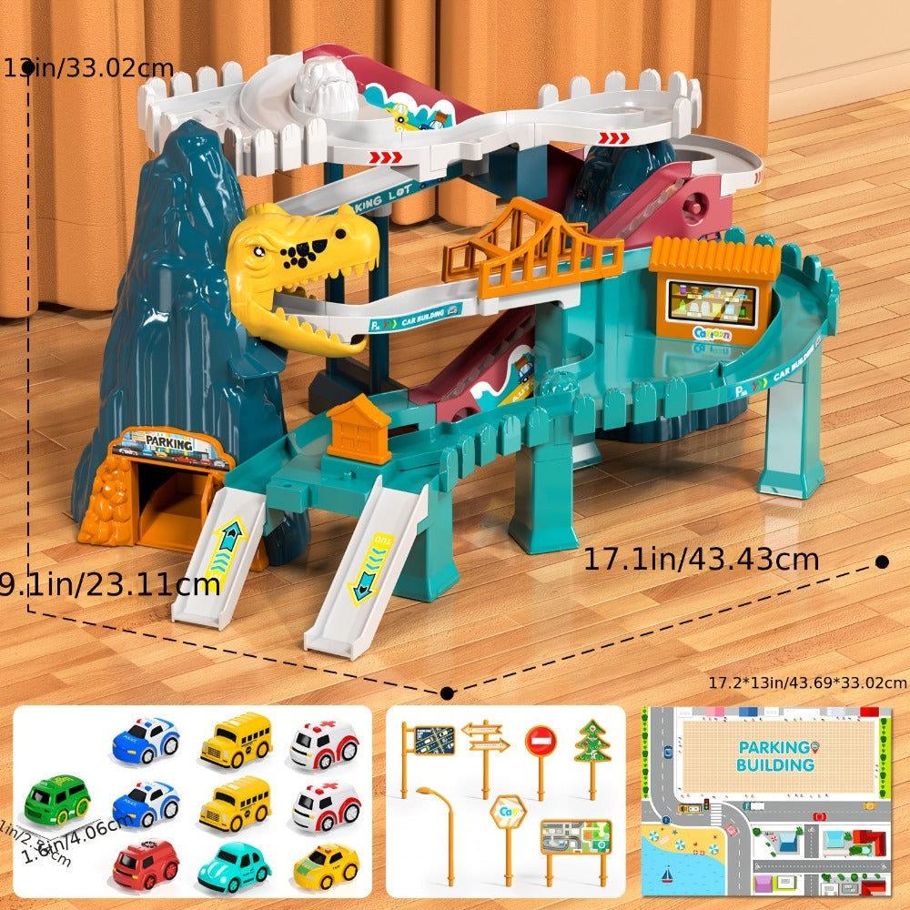 Dinosaur Race Track Toy Set for Kids with 10 Mini Cars & Ramp Launcher with the Listed Color, Size or Set Options for Everyda