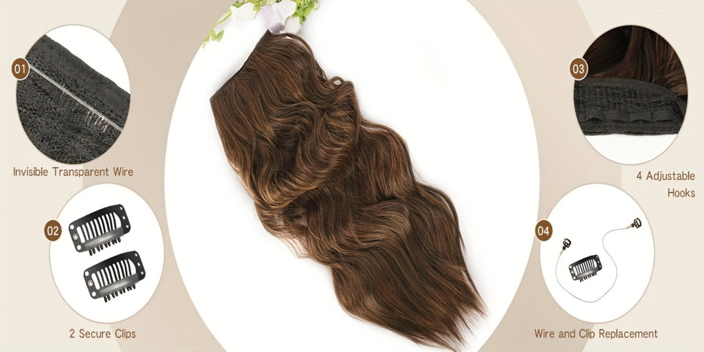 Hair Extensions Wavy 18-Inch Synthetic Halo Weft with Clear Wire, Two Clips and Ten Color Options — image 21