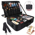 Black 15.8-Inch Soft Makeup Train Case with Three-Layer Interior, Brush Panel and Shoulder Strap — image 18