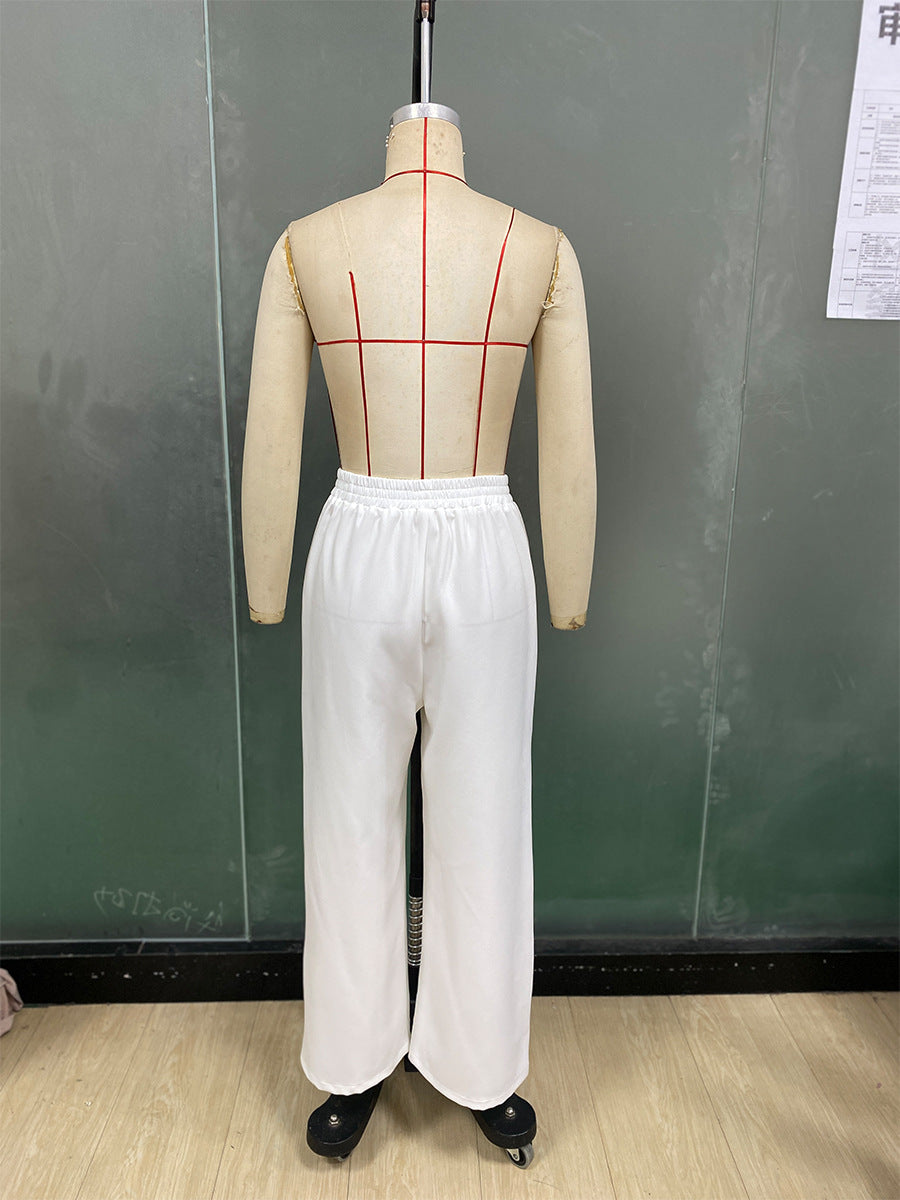 Solid Color Vest Straight-leg Trousers Suit For Women
