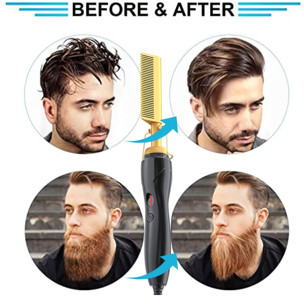 Electric Hot Comb Hair Straightener with Gold Titanium-Alloy Teeth, Detachable Guard and Adjustable Heat Controls — image 5
